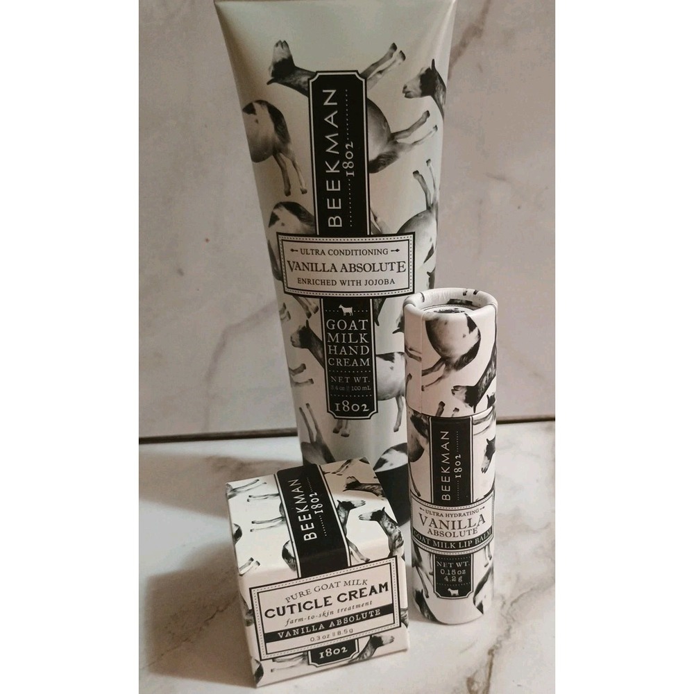 Lot of 2 Beekman 1802 Goat Milk Hand Cream Vanilla Absolute 3.4 oz &‎ Lip Balm